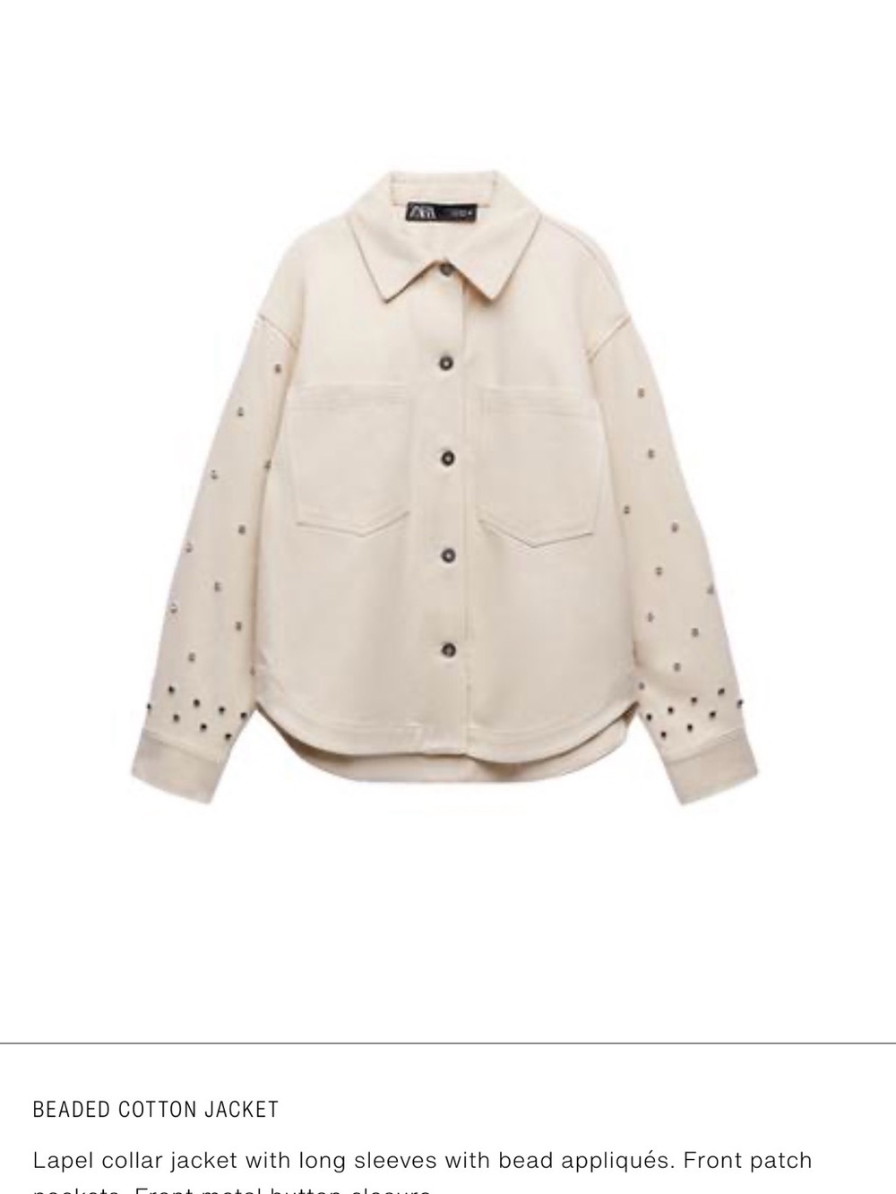 Zara Cream Jewel Beaded Cotton Shirt Denim Jacket